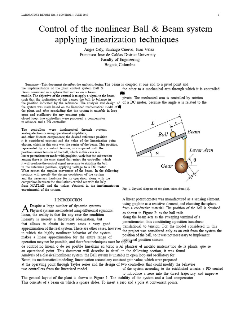 Nonlinear Ball & Beam Control System | PDF | Amplifier | Control Theory
