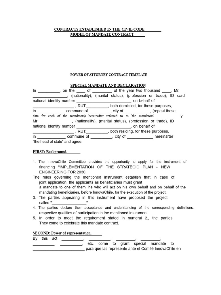 Mandate Contract Template Guide | PDF | Power Of Attorney | Private Law