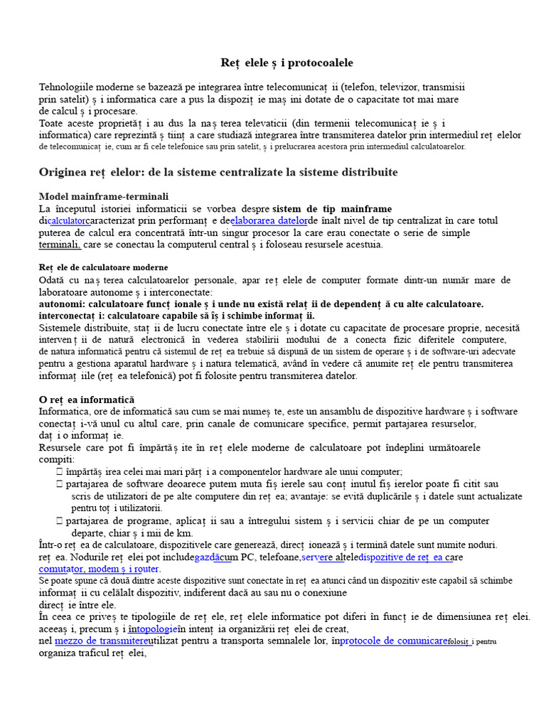 1-Rețele Informatice - Rețele Și Protocoale | PDF