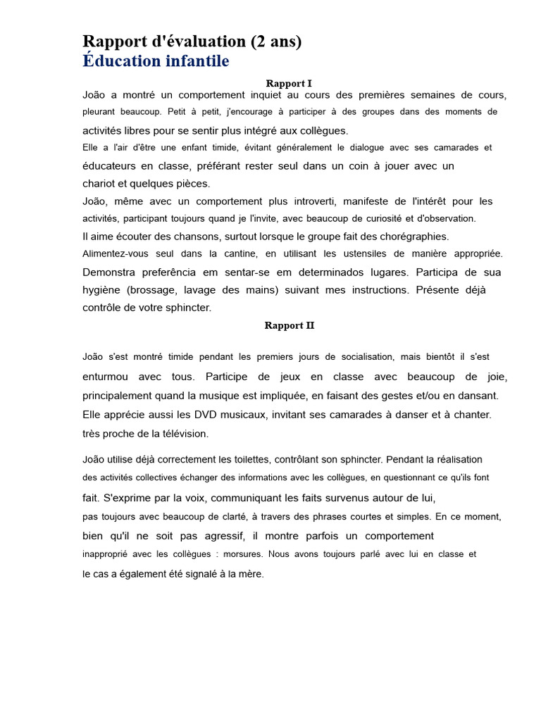 Évaluation du comportement d'enfants en classe | PDF | Pédagogie ...