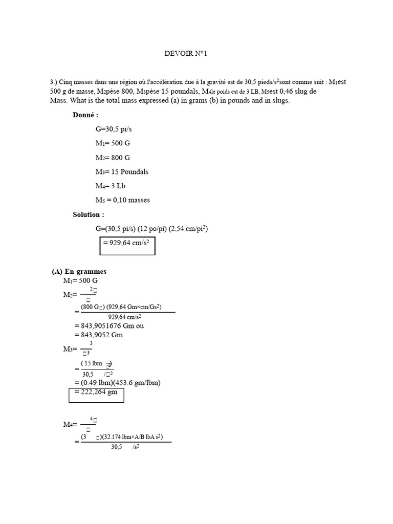 Calculs de masse et pression en physique | PDF | Mécanique newtonienne ...