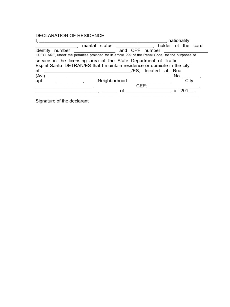 Declaration of Residence Form | PDF