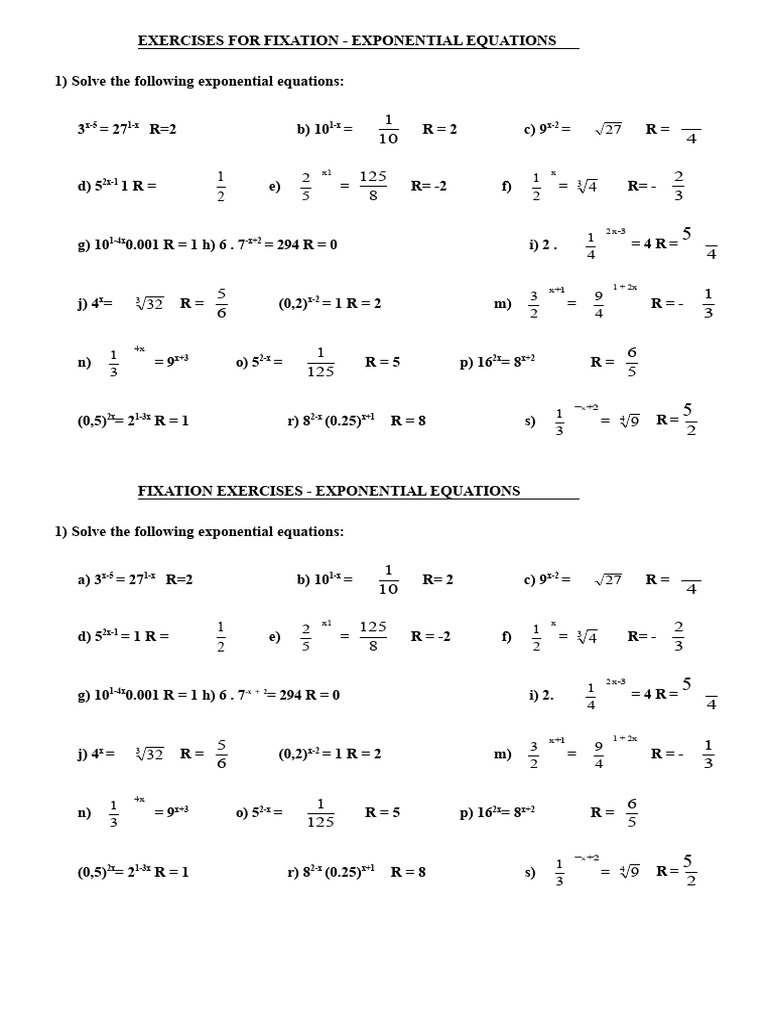 Exponential Equation Exercises | PDF | Exponentiation | Exponential ...