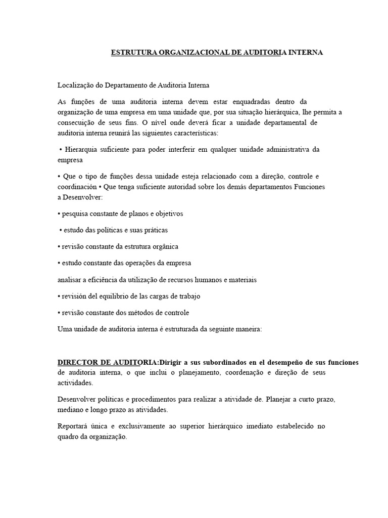Estrutura da Auditoria Interna Empresarial | PDF | Auditoria interna ...