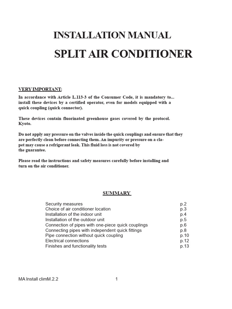 Split Air Conditioner Installation Guide | PDF | Air Conditioning ...