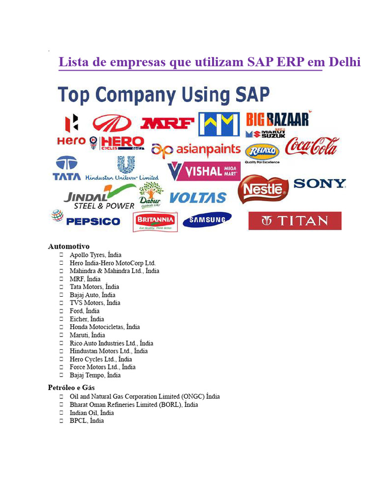 Lista de Empresas Usando SAP ERP | PDF