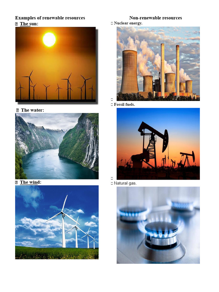 Examples of Renewable, Non-Renewable, and Infinite Resources | PDF