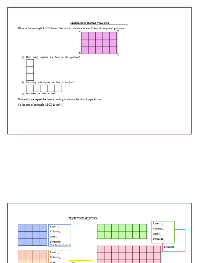 Multiplication Exercise With Grid (Area) | PDF