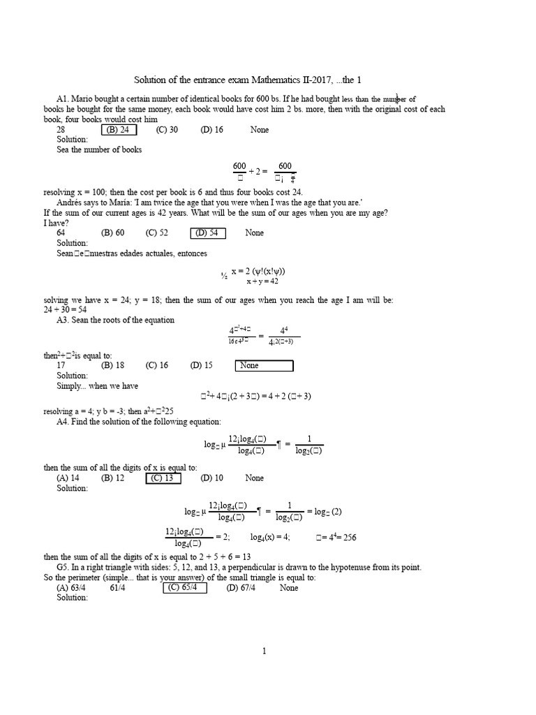 2017 Mathematics II Entrance Exam Solutions | PDF | Elementary Geometry ...