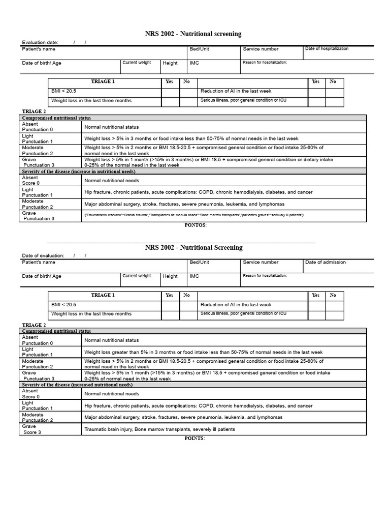 NRS 2002 Nutritional Screening Guide | PDF | Chronic Condition | Weight ...