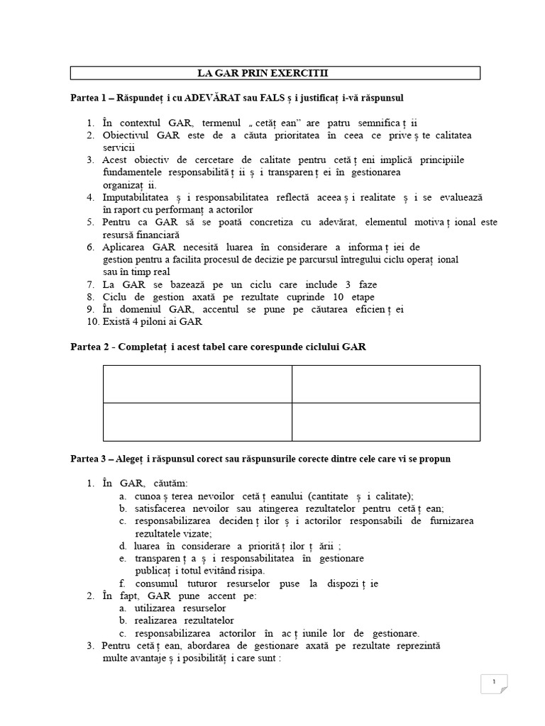 GAR Prin Exerciții | PDF