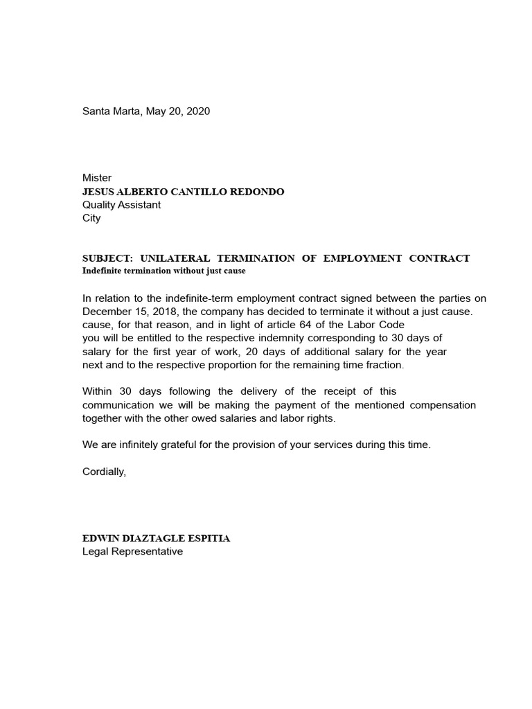 Unilateral Employment Termination Notice | PDF