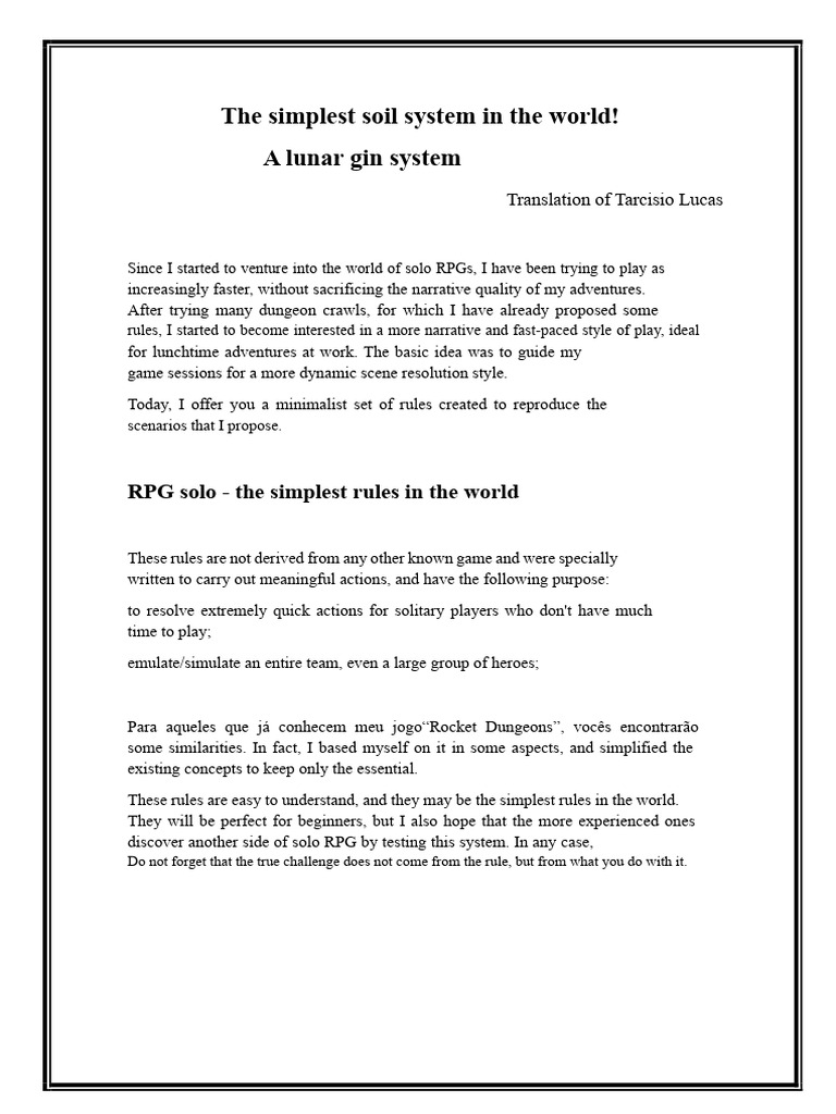 Simplified Solo RPG Rules Guide | PDF | Role Playing Games | Tabletop Games