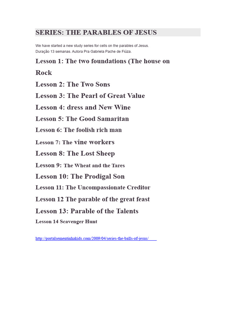 Parables of Jesus Study Series | PDF