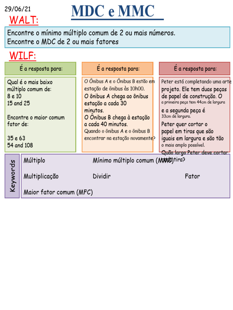 MDC e MMC: Cálculos e Exemplos | PDF