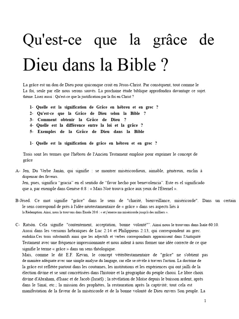 Comprendre la grâce de Dieu dans la Bible | PDF | Grâce (christianisme ...
