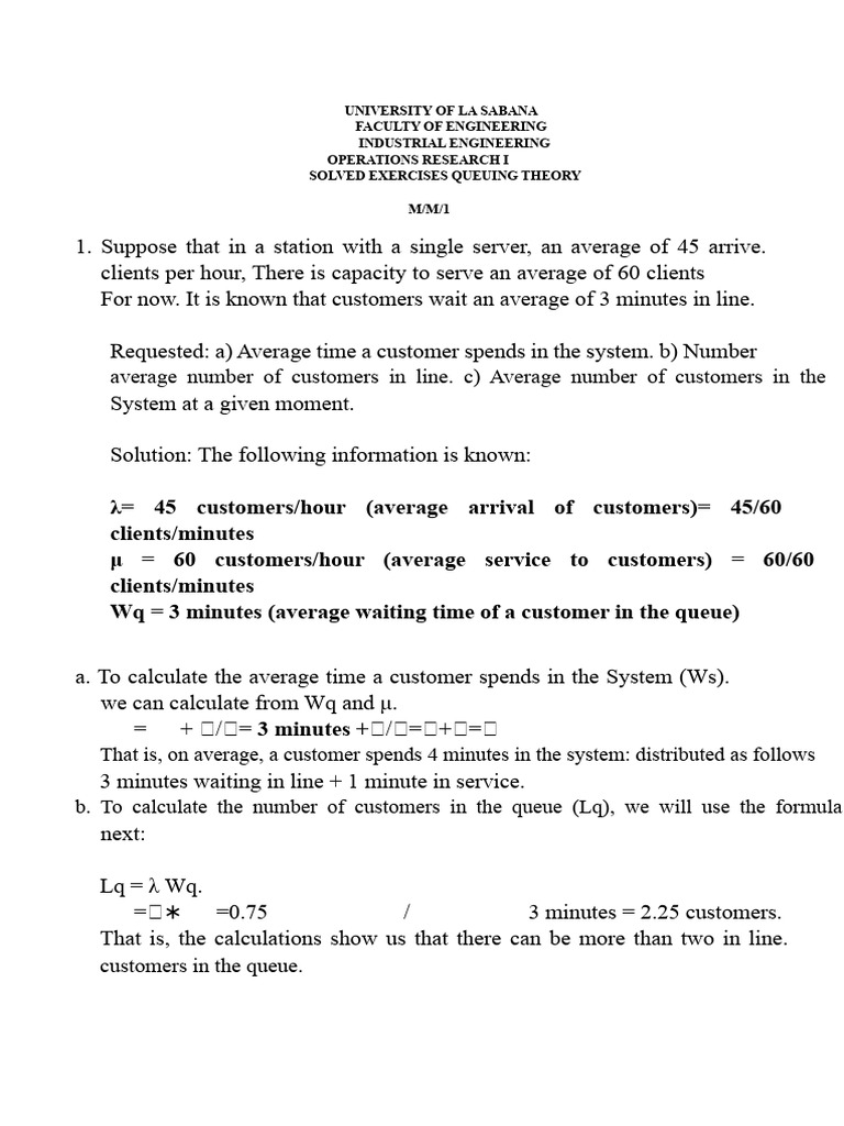 Queuing Theory Solutions for M/M/1 Systems | PDF | Customer ...