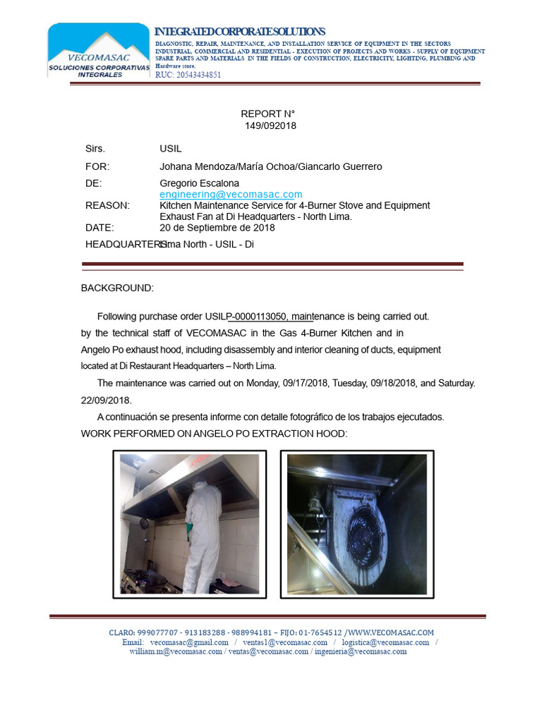 Kitchen Equipment Maintenance Report | PDF | Thermocouple