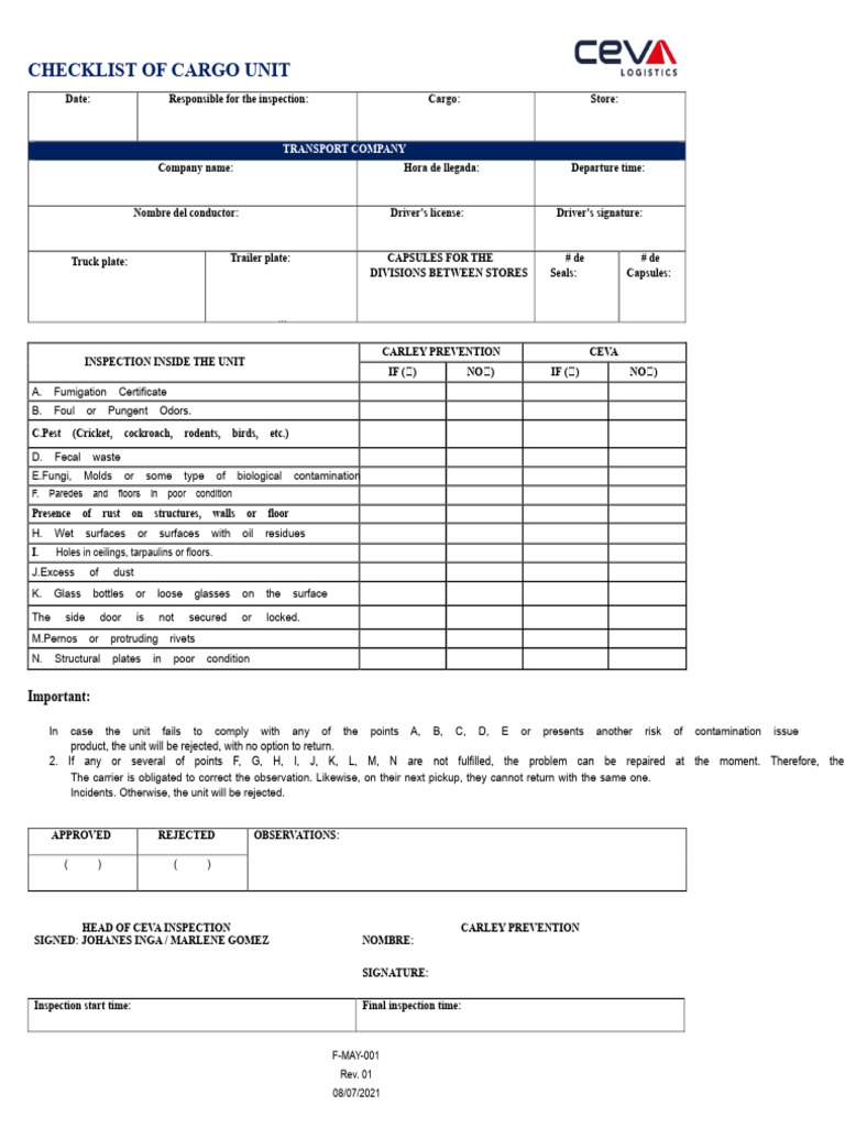 CHECK LIST OF CARGO UNITS (003) | PDF