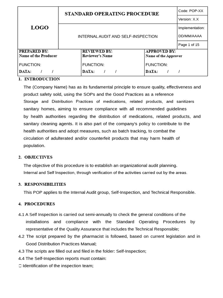 Internal Audit and Self-Inspection SOP | PDF | Audit | Internal Audit