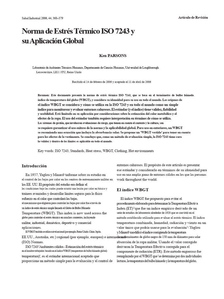 ISO 7243 (Estrés Por Calor) | PDF | Temperatura | Calor