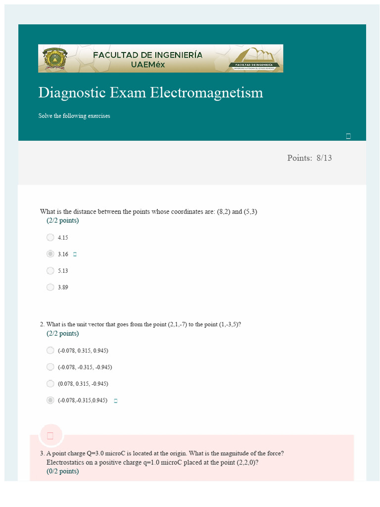 Electromagnetism Diagnostic Exam Questions | PDF | Electric Field | Dipole
