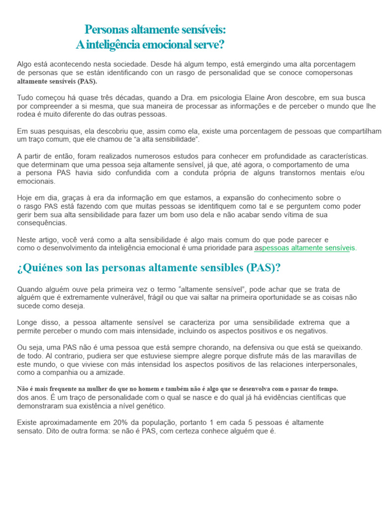 Entendendo Personas Altamente Sensíveis | PDF | Emoções | Empatia