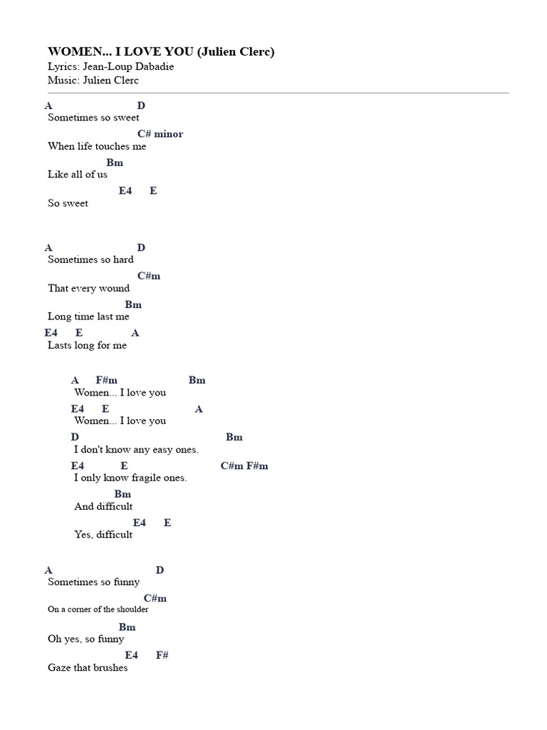 The Song Box - Julien Clerc - Women... I love you | PDF