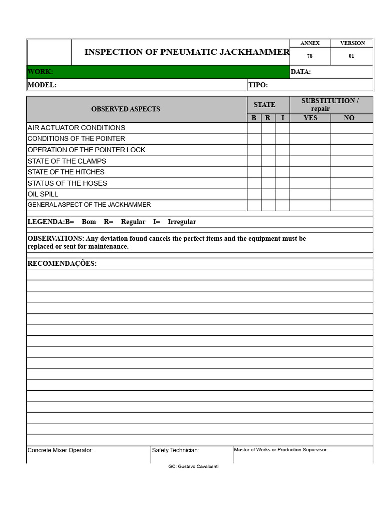 Attachment 78 - Check List - Pneumatic Hammer V1 SME | PDF