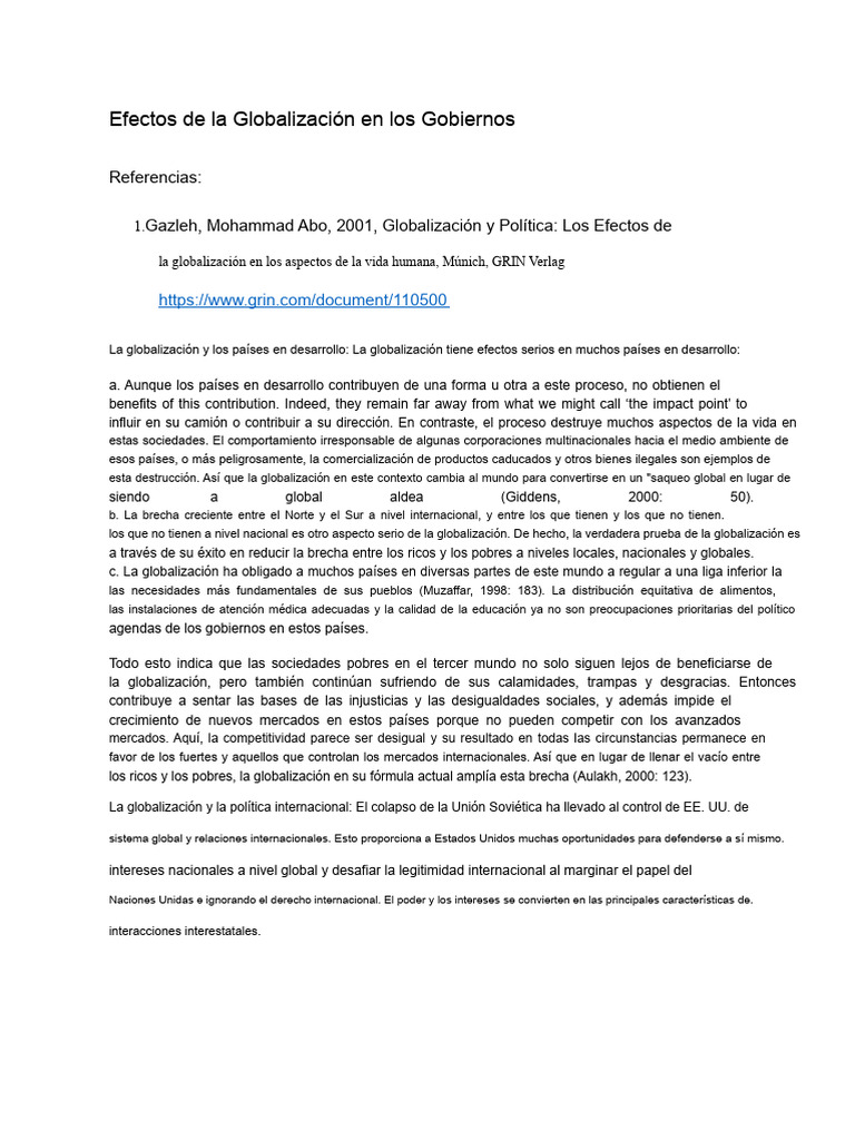Impacto de la Globalización en Gobiernos | PDF | Exterioridad ...