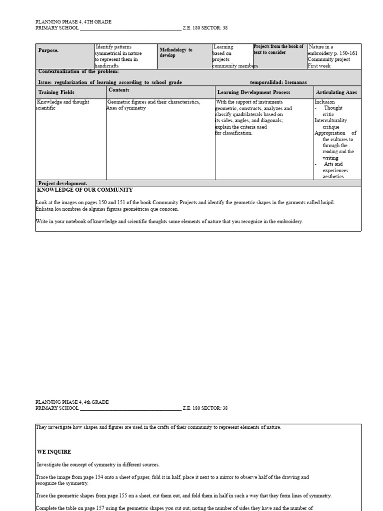 4th Grade Community Projects Planning Guide | PDF | Symmetry | Shape