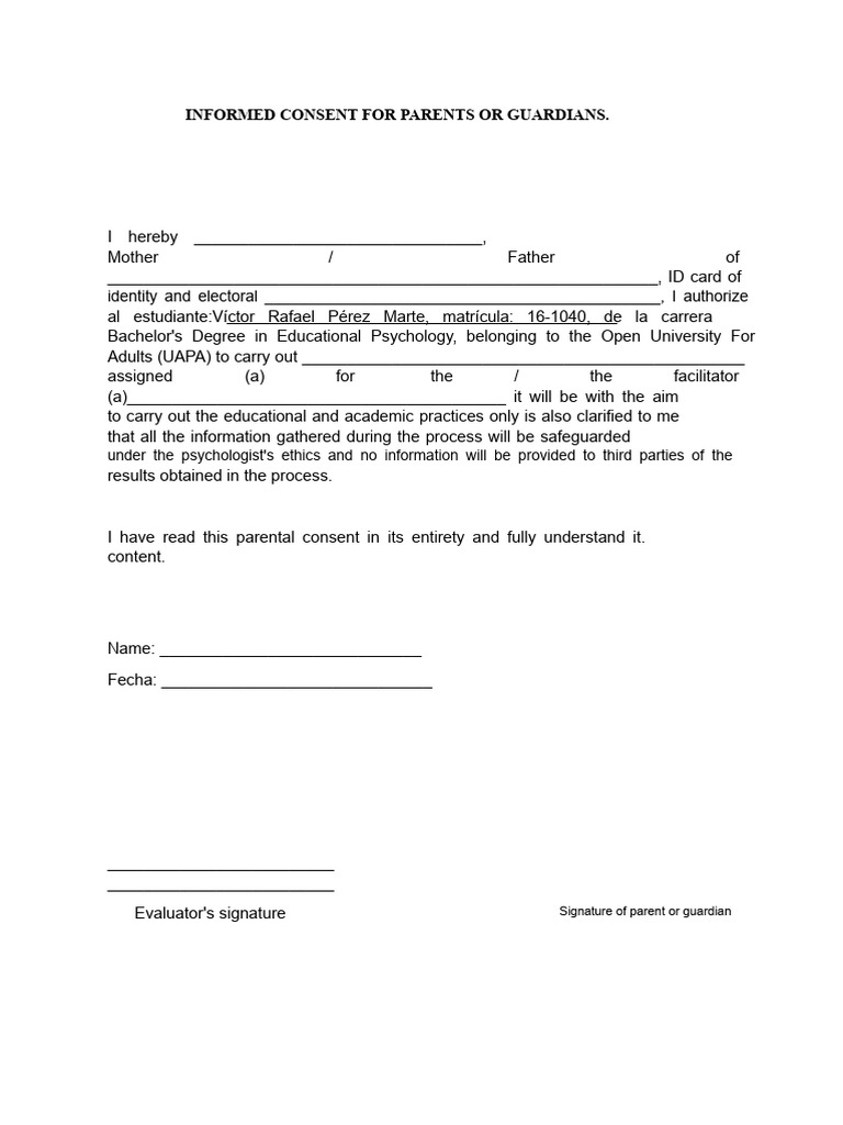 INFORMED CONSENT FOR PARENTS OR GUARDIANS | PDF