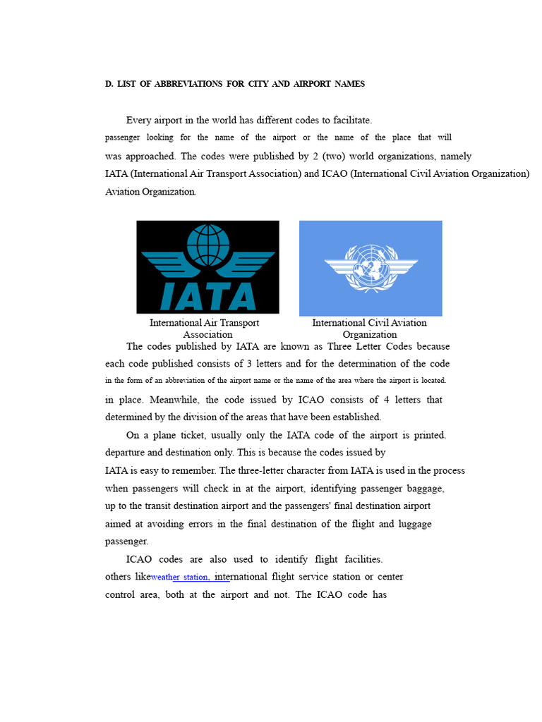 Chapter 1 - D, City Code and Airport Code | PDF | Transport | Aviation