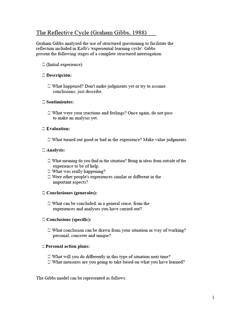 The Gibbs Reflective Cycle | PDF | Reflective Practice | Cognitive Science