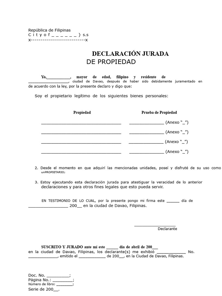 Declaración Jurada de Propiedad Filipinas | PDF