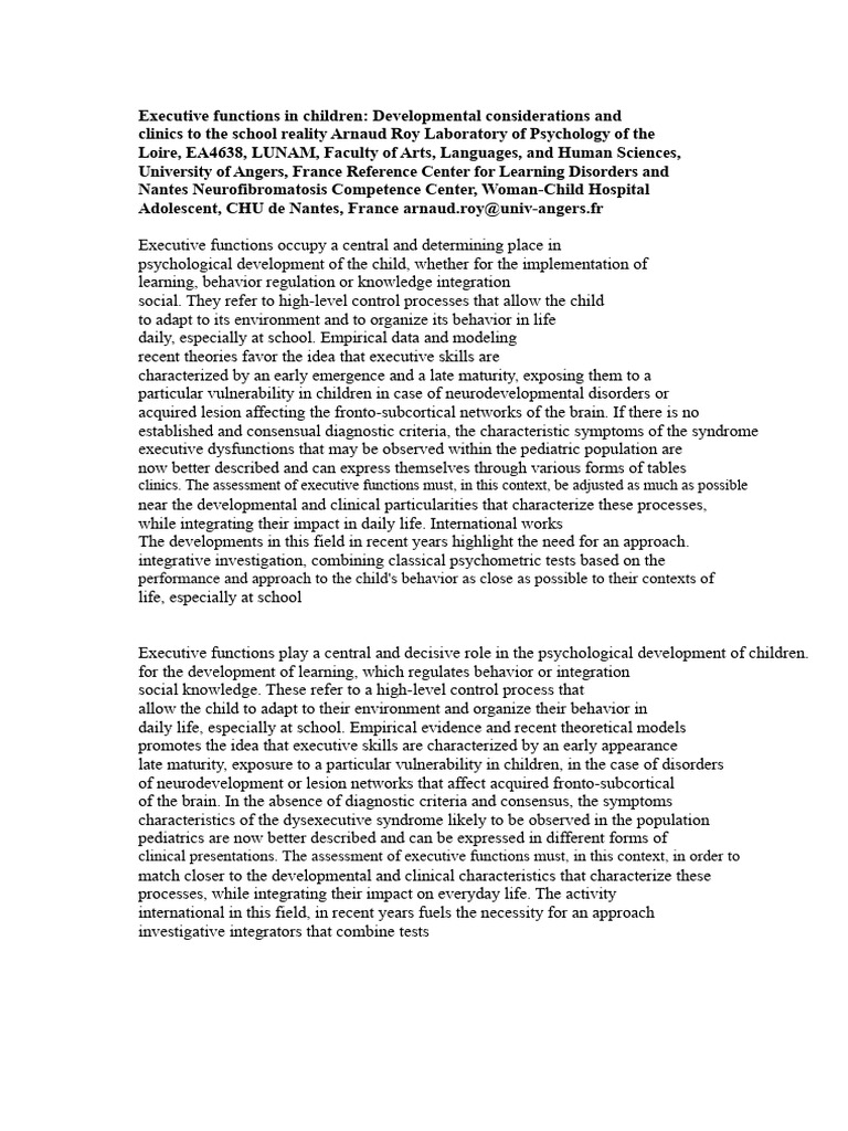 Executive Functions in Child Development | PDF | Executive Functions ...