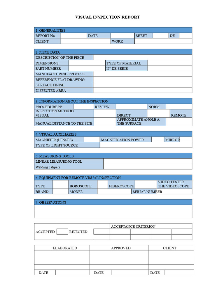 Visual Inspection Report Overview | PDF