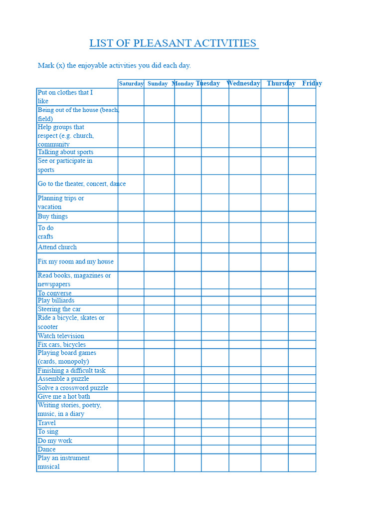 Enjoyable Activities Checklist | PDF