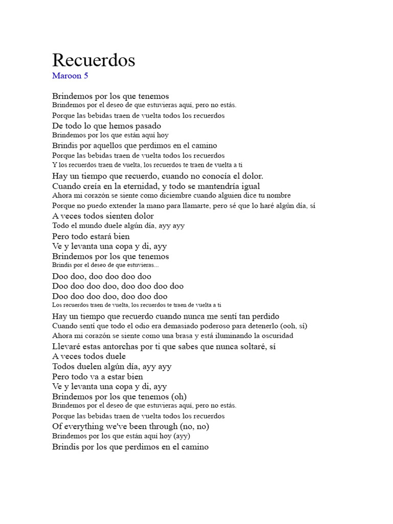 Brindis y Recuerdos de Maroon 5 | PDF