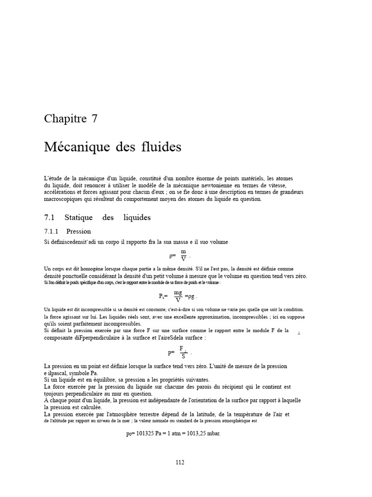 Mécanique des fluides Statique et dynamique PDF Pression Fluide — free download