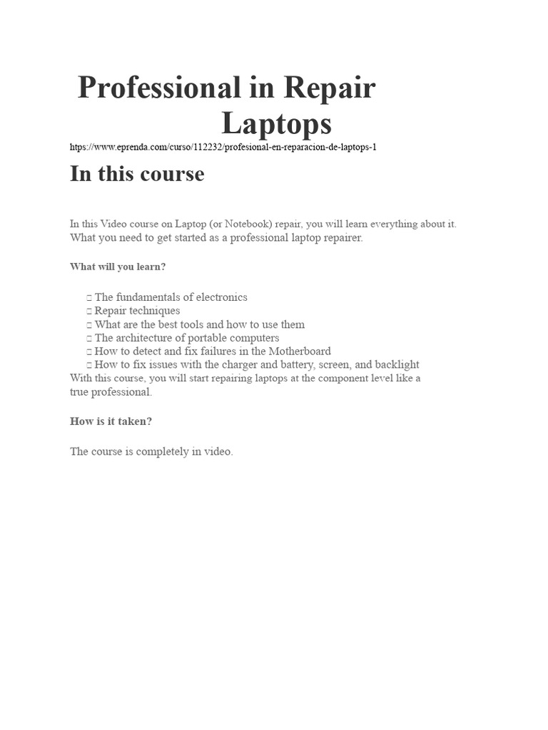 Laptop Repair Course Overview | PDF | Power Supply | Laptop
