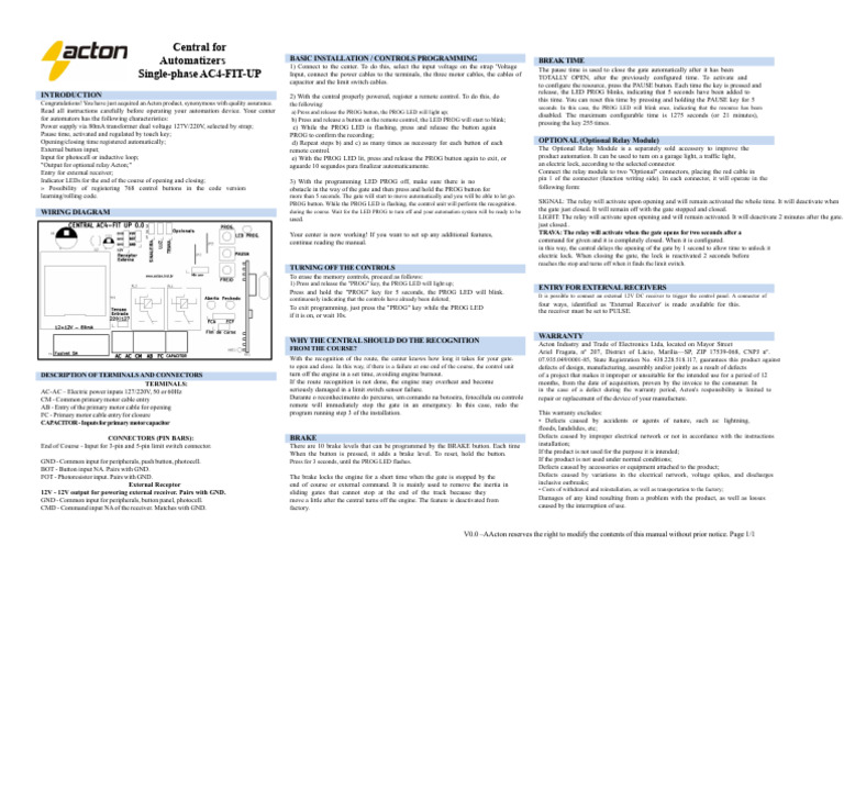 AC4-FIT-UP Installation & Programming Guide | PDF | Relay | Power Supply