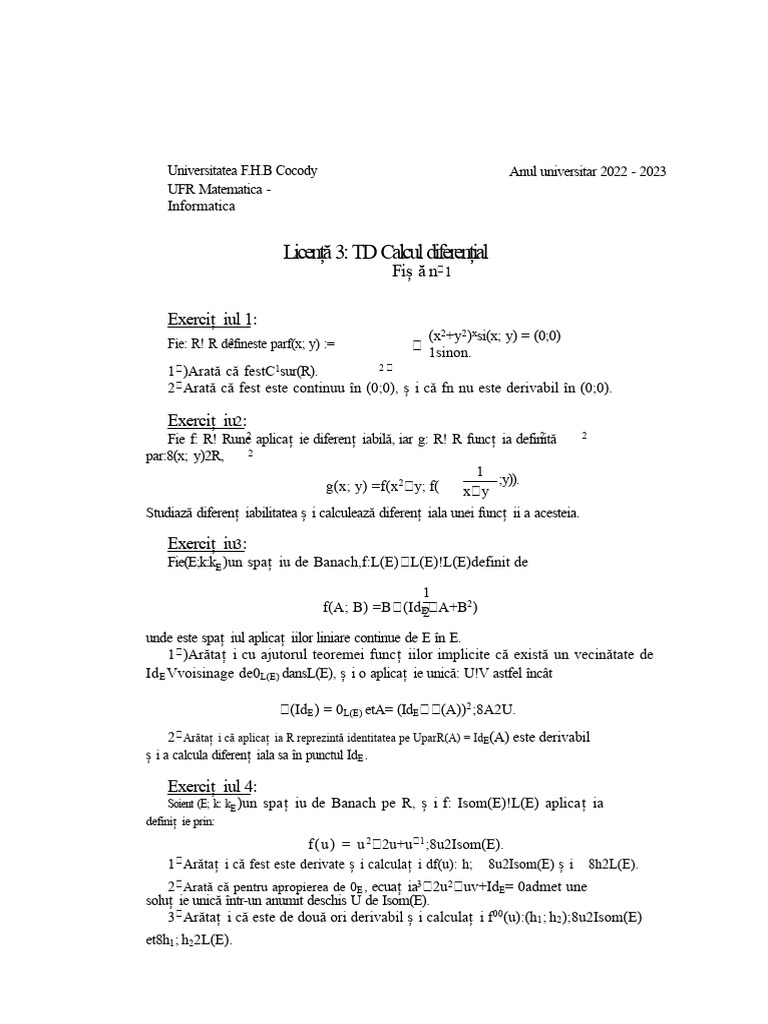 TD de Calcul Diferențial | PDF