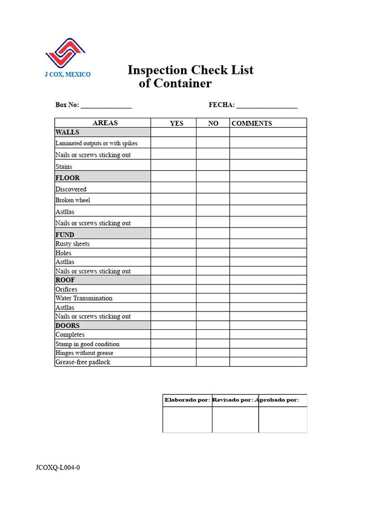 Container Inspection Checklist | PDF