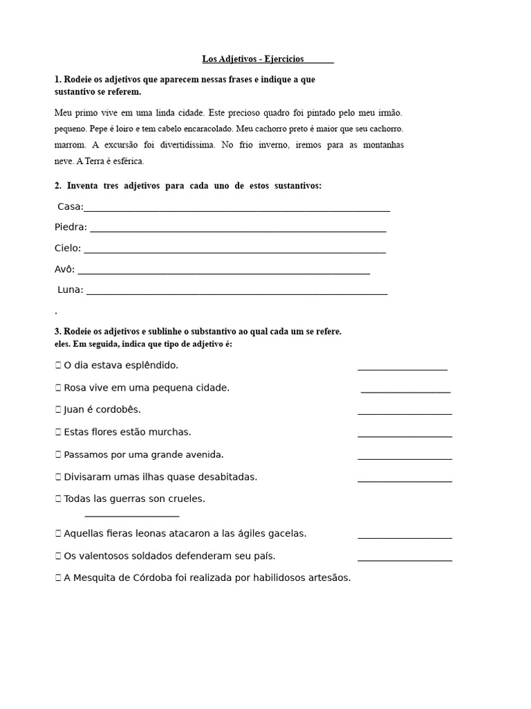 Exercícios Práticos sobre Adjetivos | PDF
