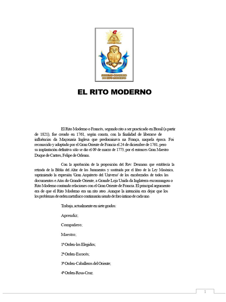 Historia del Rito Moderno en Masonería | PDF | Masonería | Agnosticismo
