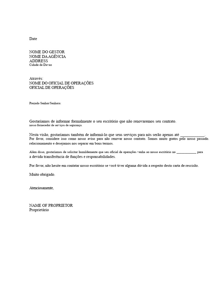 Carta de Rescisão de Contrato de Serviços de Segurança | PDF