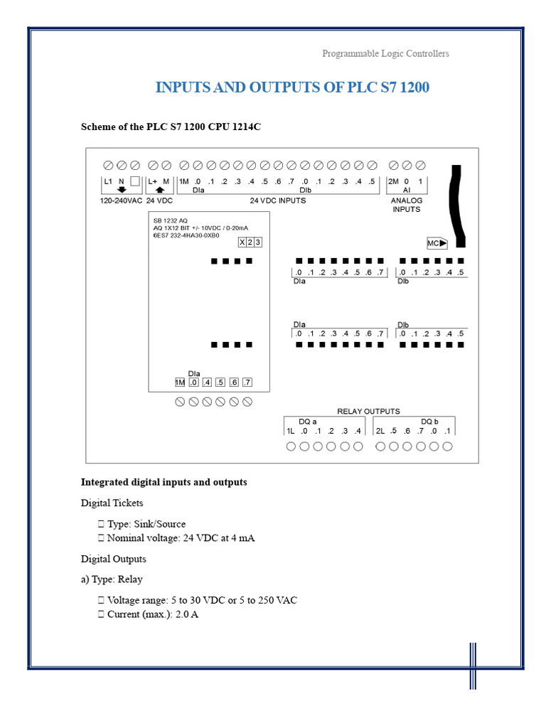 PLC S7 1200 Inputs and Outputs Overview | PDF