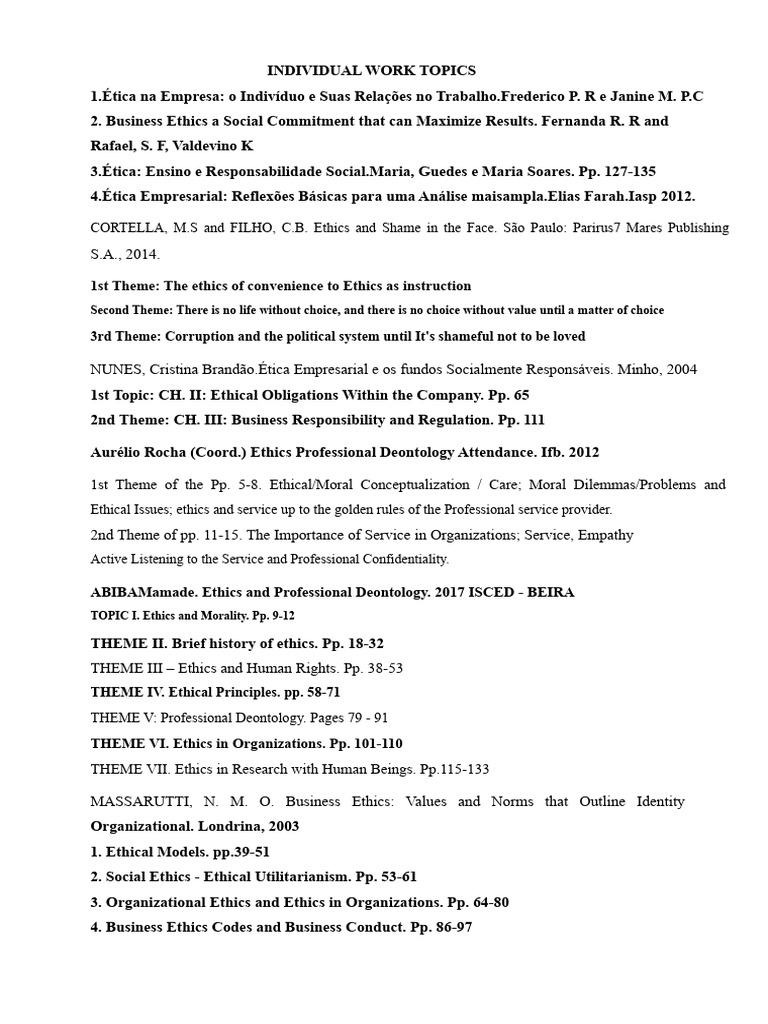 Individual Work Topics - 2022 | PDF | Business Ethics | Liberal Arts ...