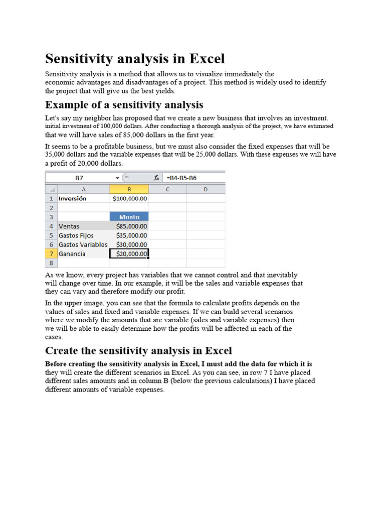 Excel Sensitivity Analysis Guide | PDF | Sensitivity Analysis ...